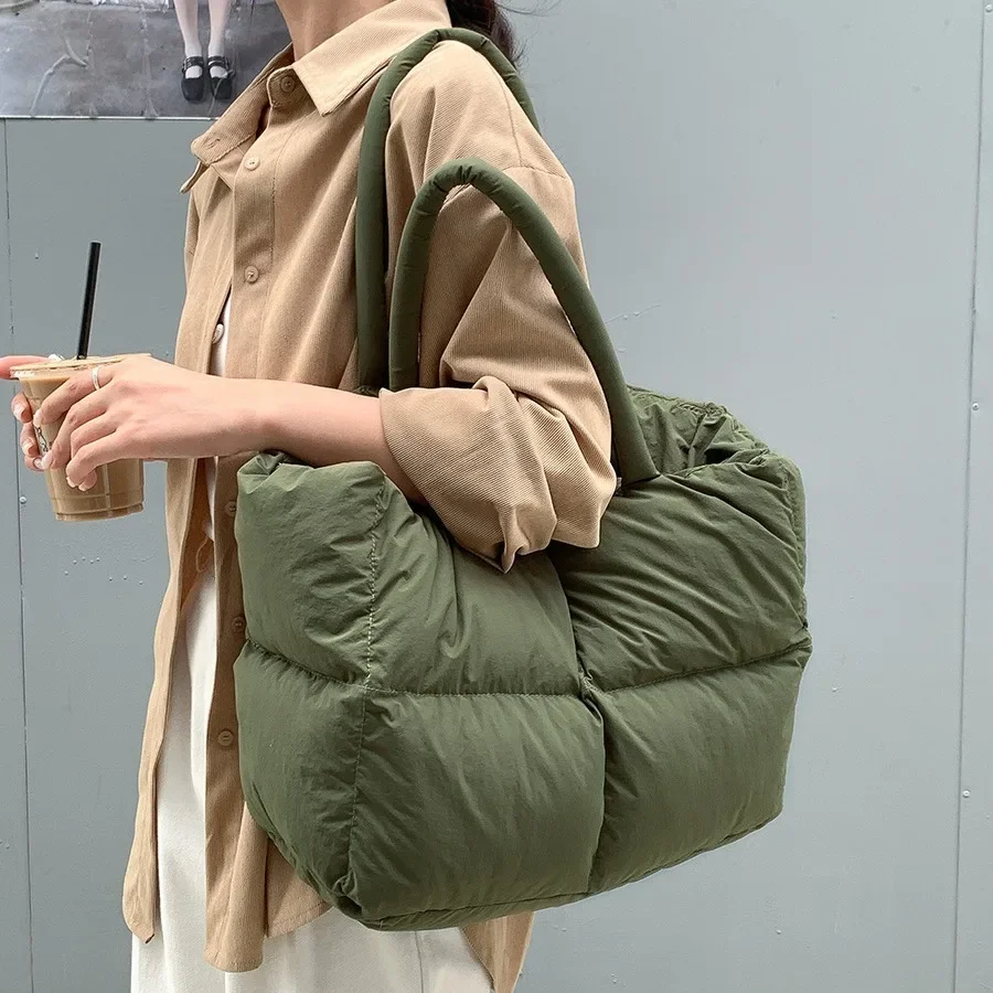 Women'S Tote Bags Designer - Pamuk yastıklı Tote büyük kapitone kadınlar