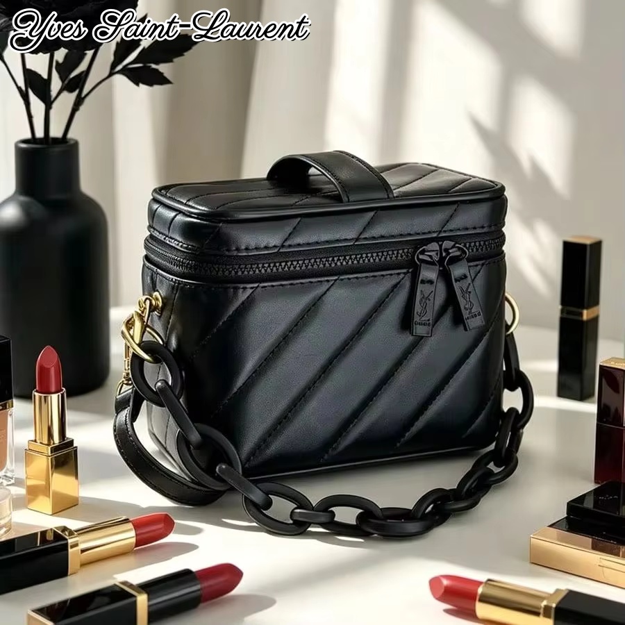 Women'S Ysl Bags Crossbody - YSL Siyah Chevron Deri Kare Makyaj