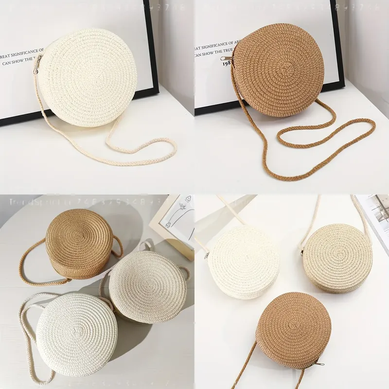 Women'S Crossbody Bags - Kadınlar için Yuvarlak Dokuma Rattan Çapraz